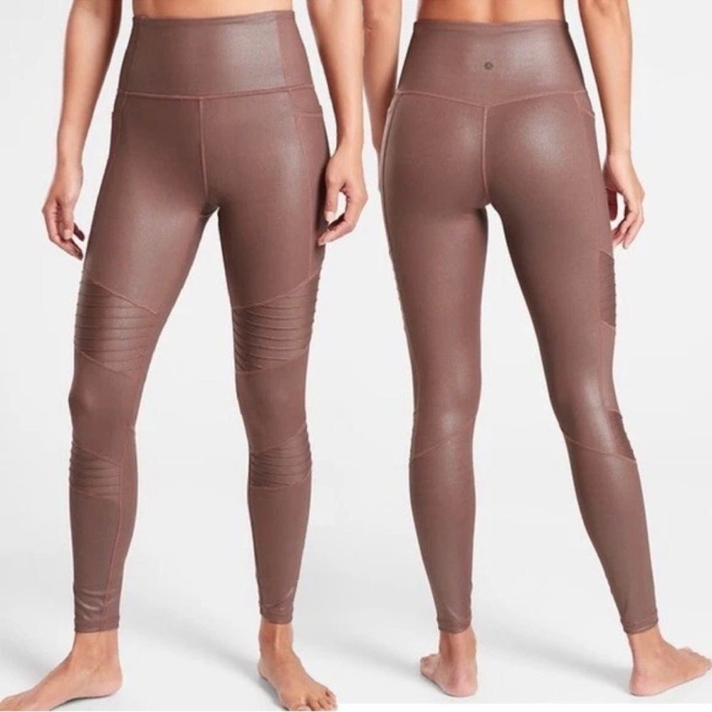 Athleta Inclination Moto High Waist Tights in Brown Shimmer | XXS
